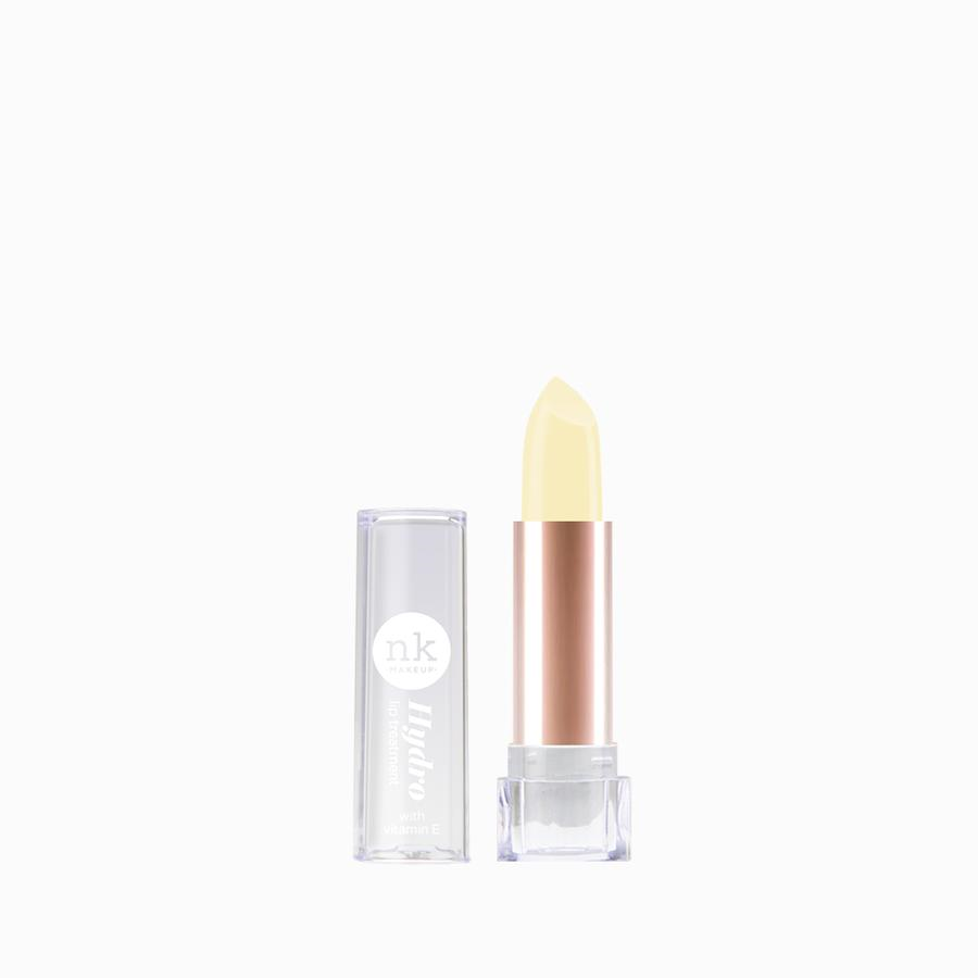 NICKA K hydro lip treatment balm pale yellow moisturizing lip stick with clear cap and rose gold tube
