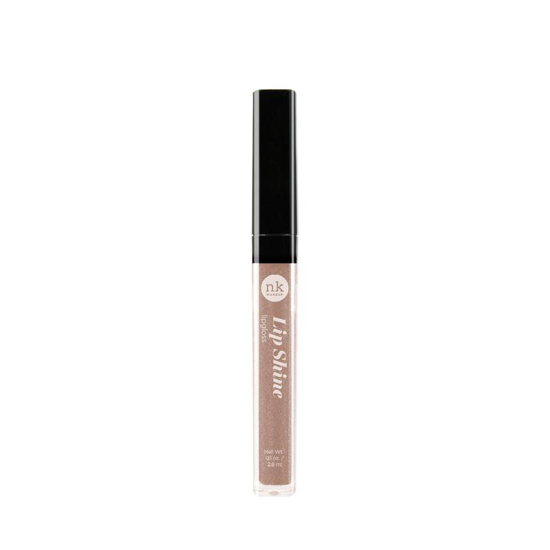 NICKA K hydrating lip shine gloss in shimmery nude shade with black cap makeup product