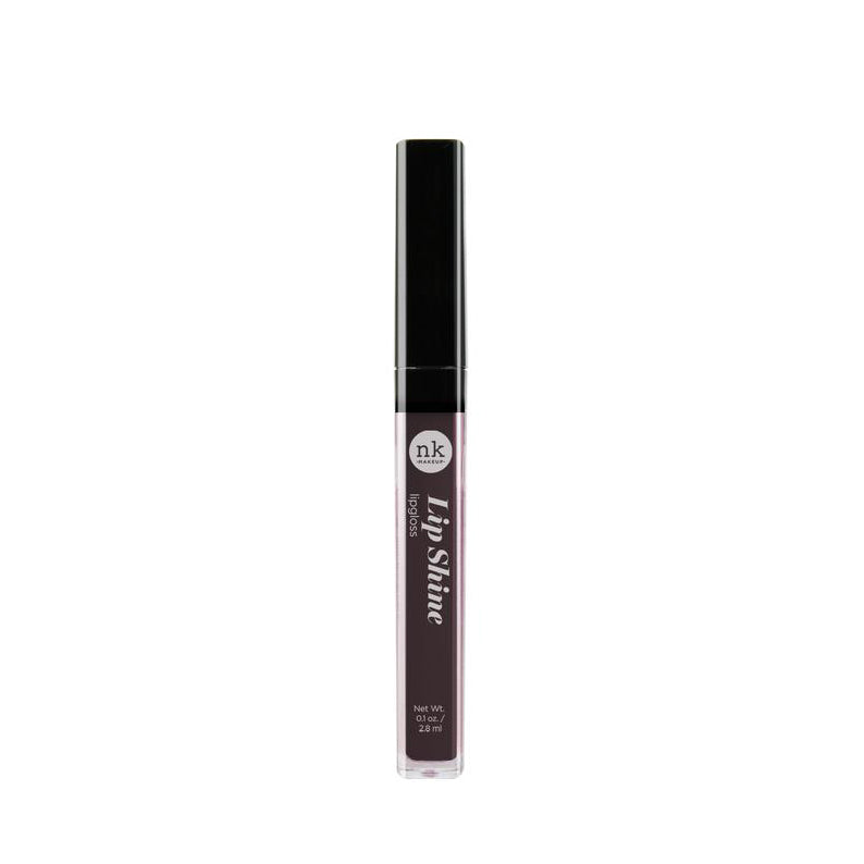 NICKA K hydrating lip shine gloss in sleek dark purple tube with black cap
