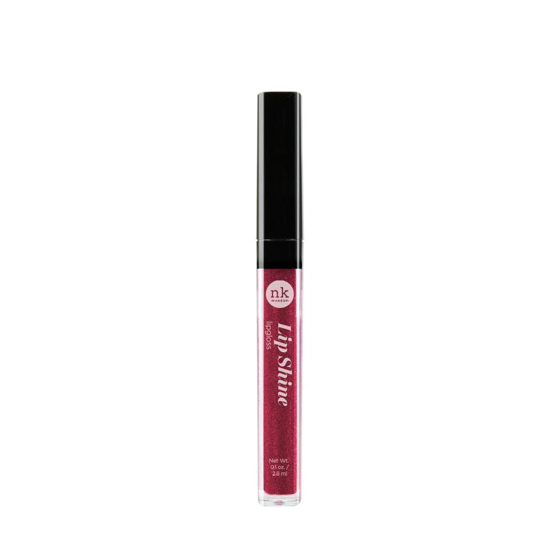 NICKA K hydrating lip shine gloss in a sparkly deep pink shade with black cap