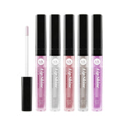 NICKA K hydrating lip shine gloss set with five shades including pink, clear, nude, and purple tones