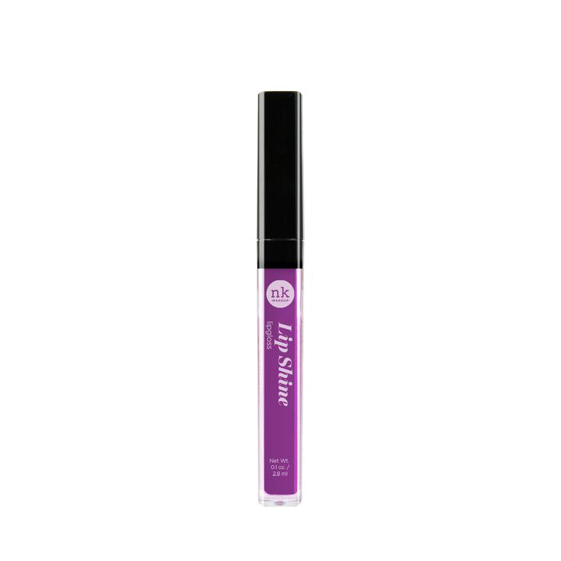 NICKA K hydrating lip shine gloss in vibrant purple shade with sleek black cap