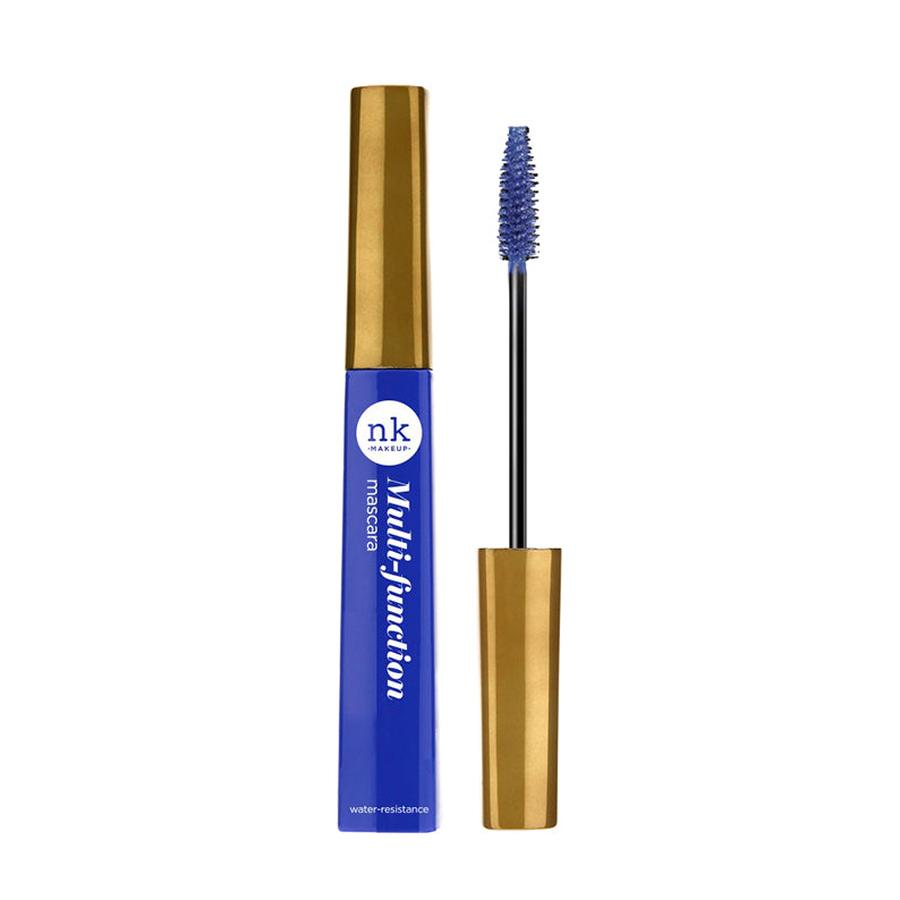 NICKA K blue and gold tube of multi function mascara with brush applicator for makeup