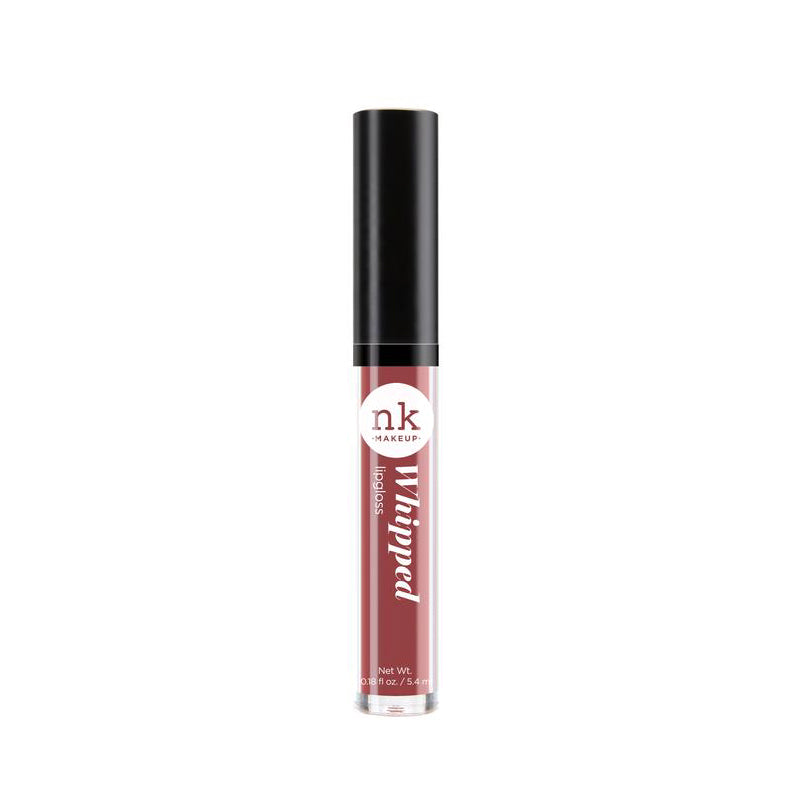 NICKA K whipped lip gloss for dark skin in a deep mauve shade with black cap
