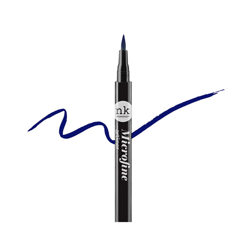 NICKA K microfine liquid eyeliner pen in black with precise blue brush tip and drawn eyeliner stroke