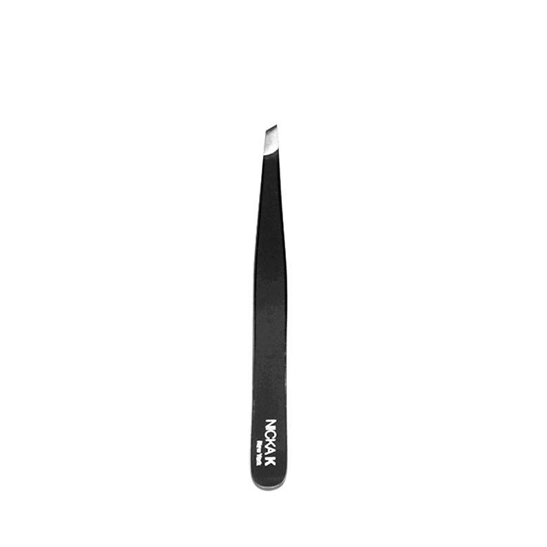 NICKA K black slant tip tweezers for eyebrows stainless steel precision angled grooming tool