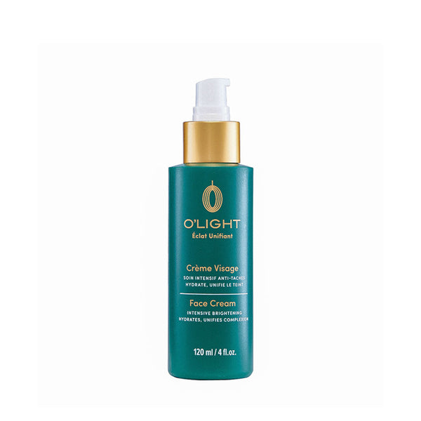 OLIGHT green and gold pump bottle of intensive brightening face cream 120 ml hydrates and evens complexion