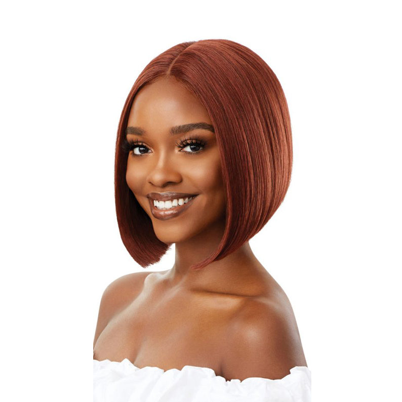 OUTRE 10 inch synthetic lace front wig sleek auburn chin length bob with middle part and natural hairline
