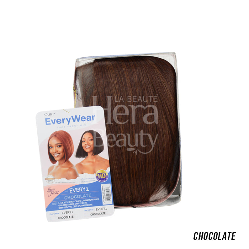 OUTRE 10 inch synthetic lace front wig in chocolate short straight bob packaged with EveryWear card