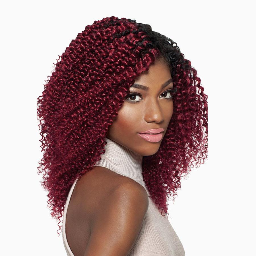 OUTRE 100% human hair water wave burgundy shoulder length curly wig with natural dark roots