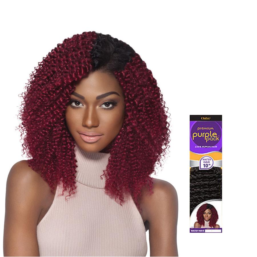 OUTRE 100% human hair water wave burgundy ombre bob with dark roots model and product pack
