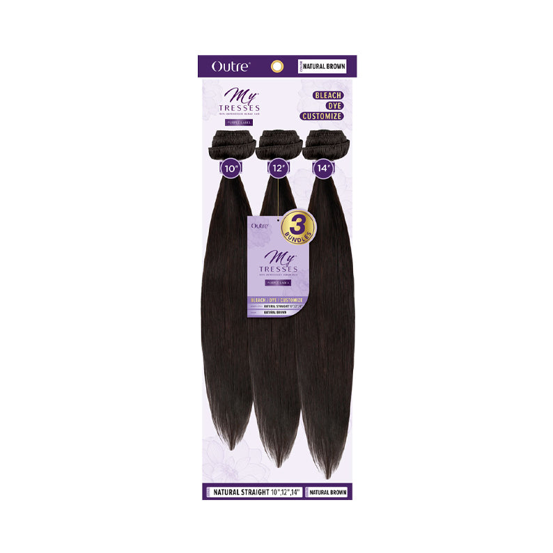 OUTRE natural brown 100% human hair weave bundle with 10, 12, and 14 inch straight lengths