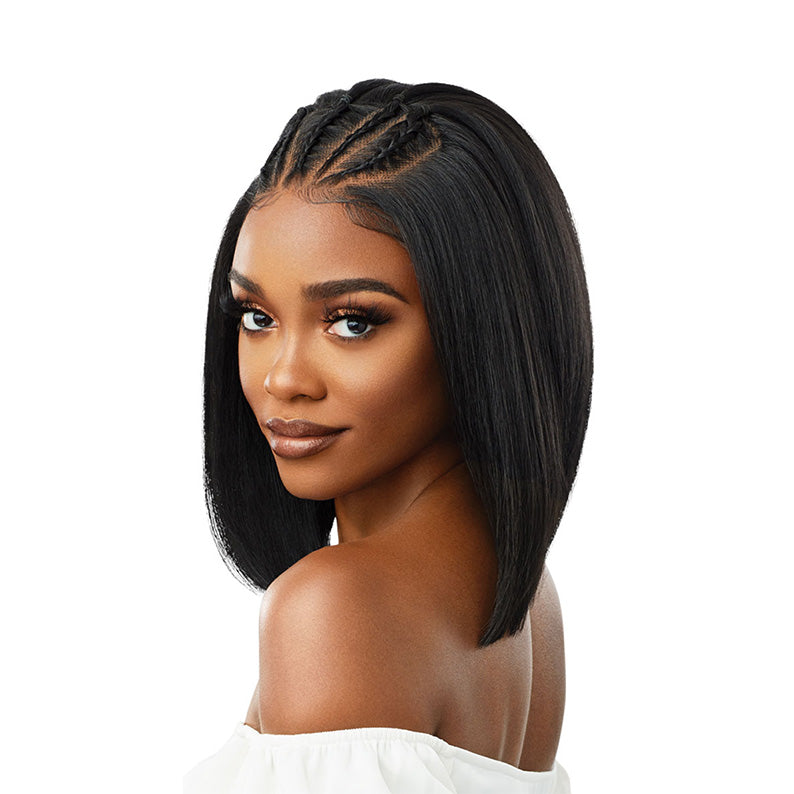 OUTRE 13x4 lace front wig straight bob sleek black bob with braided front and natural hairline