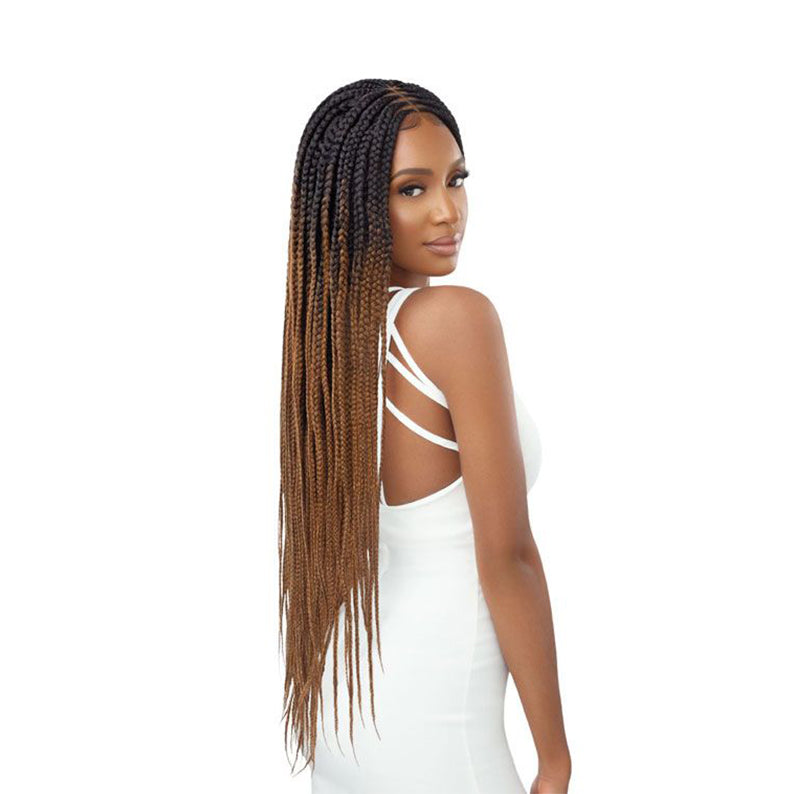 OUTRE 4x4 lace front pre-braided wig long ombre box braids black to honey brown on model