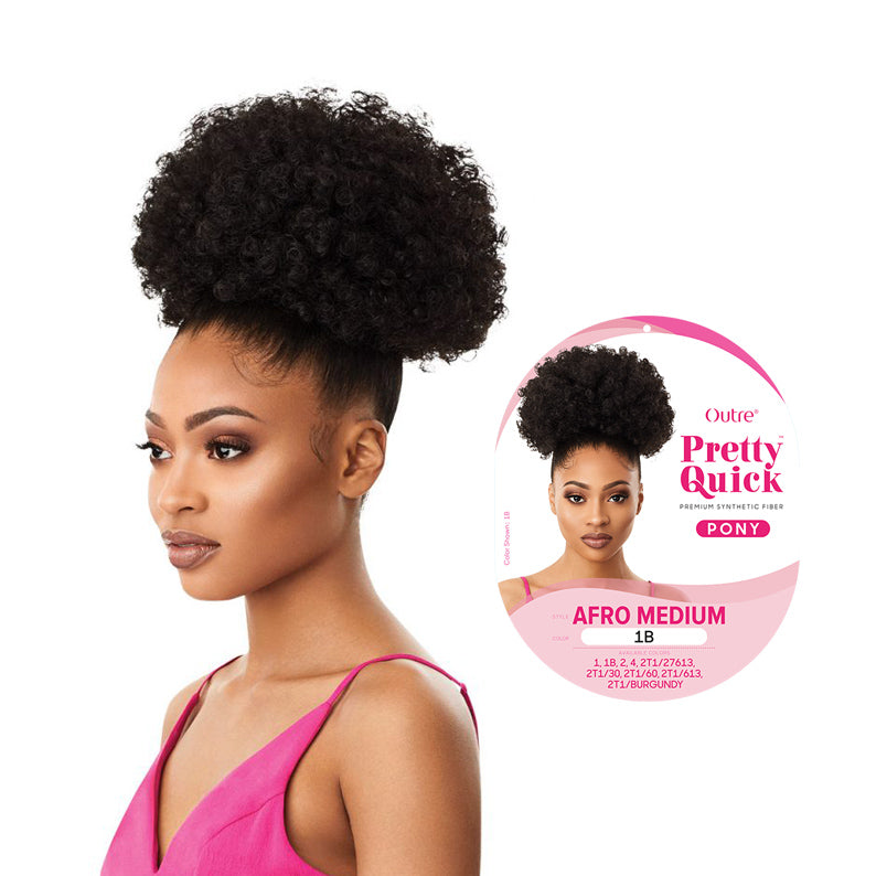OUTRE afro puff ponytail extension in afro medium 1B style on woman with natural curls