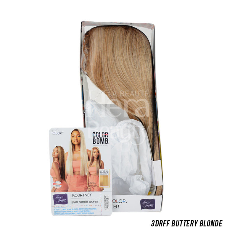 OUTRE Kourtney Color Bomb boxed 3DRFF Buttery Blonde blonde synthetic lace front wig 28 inch with long straight hair