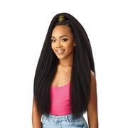 OUTRE converti cap wrap pony half wig long kinky straight black hair with top wrap pony and natural hairline
