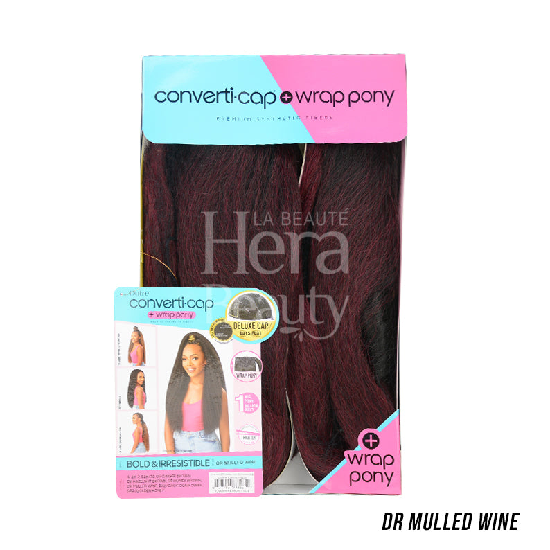 OUTRE converti cap wrap pony half wig in Dr Mulled Wine burgundy packaged long straight hairpiece
