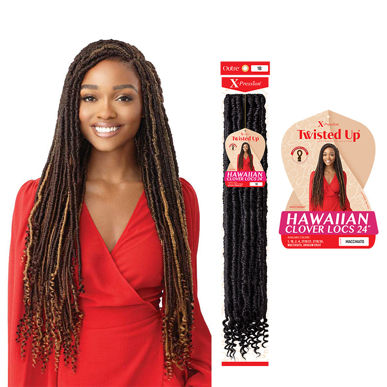 OUTRE Hawaiian Clover Locs 24 inch braids in dark brown with golden highlights long textured protective style