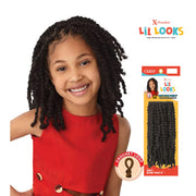 OUTRE kids crochet braid hair in wavy bomb twist style shown on smiling girl wearing red sleeveless top
