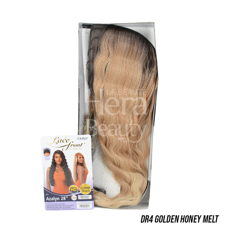 OUTRE lace front synthetic wig 28 inch DR4 Golden Honey Melt long wavy ombre with dark roots to blonde