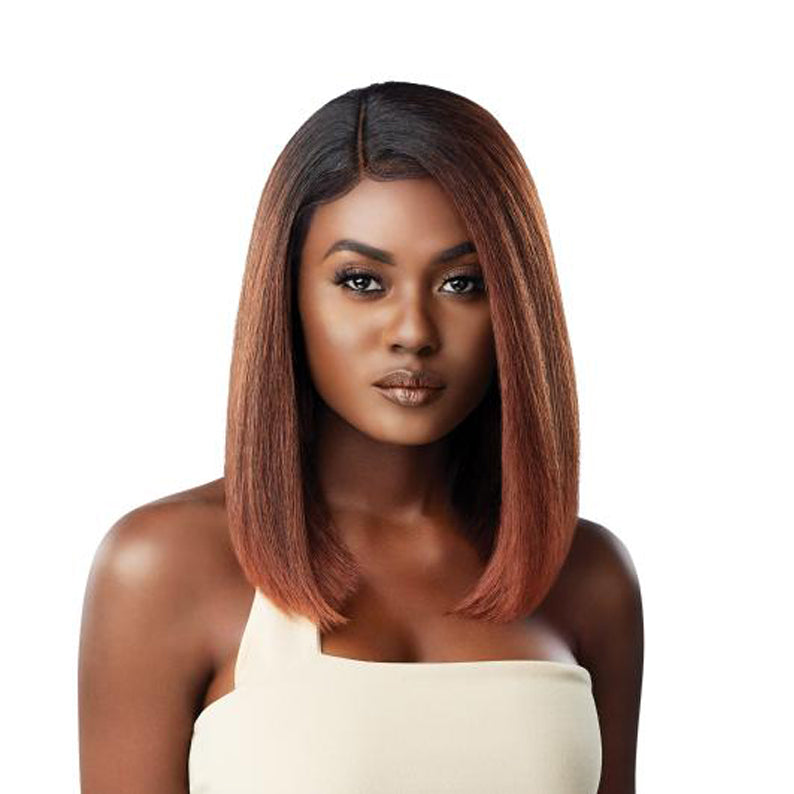 OUTRE Melted hairline lace front wig sleek straight shoulder length bob in warm auburn with middle part