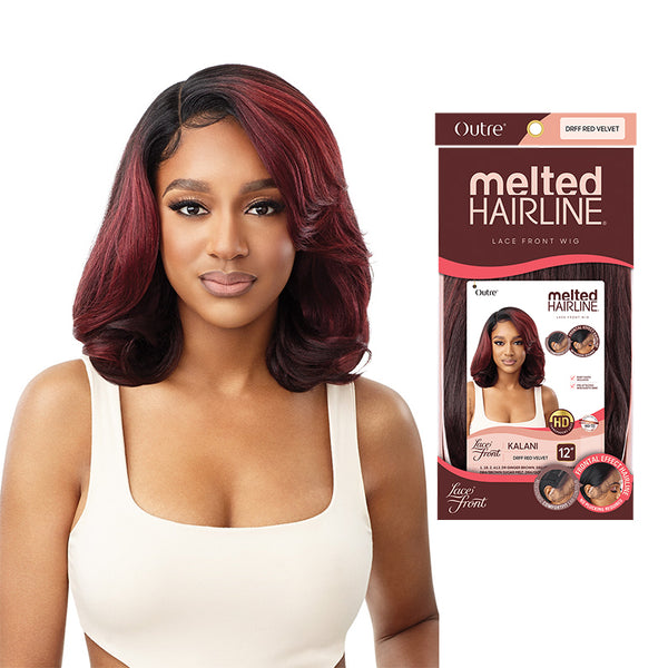 OUTRE melted hairline lace front wig deep red velvet shoulder length bob with side part and packaging