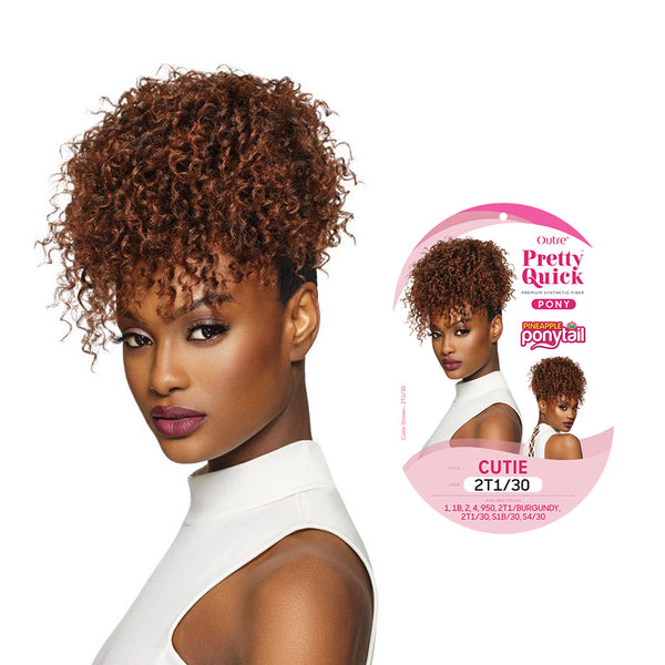 OUTRE Pretty Quick curly pineapple ponytail hair piece in 2T1 30 brown with textured short curls