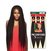 Outre pre-stretched braiding hair 32 inch shown on woman wearing long braided style with red highlights