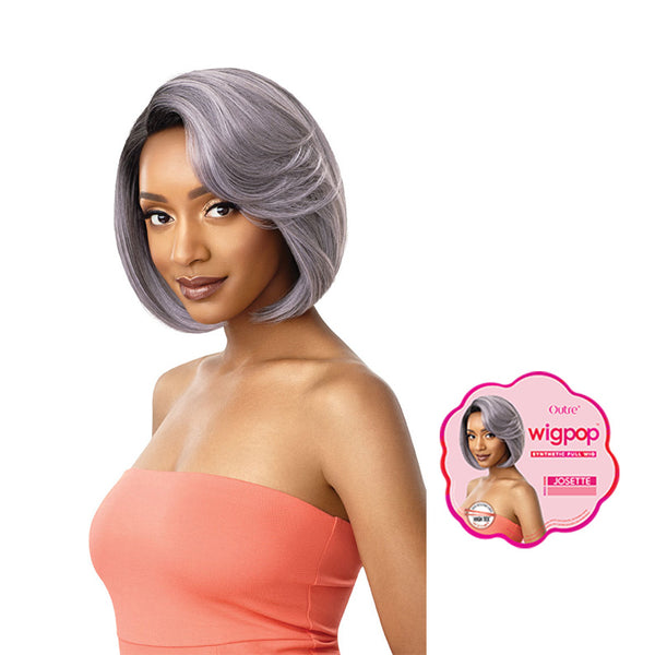 OUTRE synthetic bob wig for women silver gray side part chin length layered bob on model