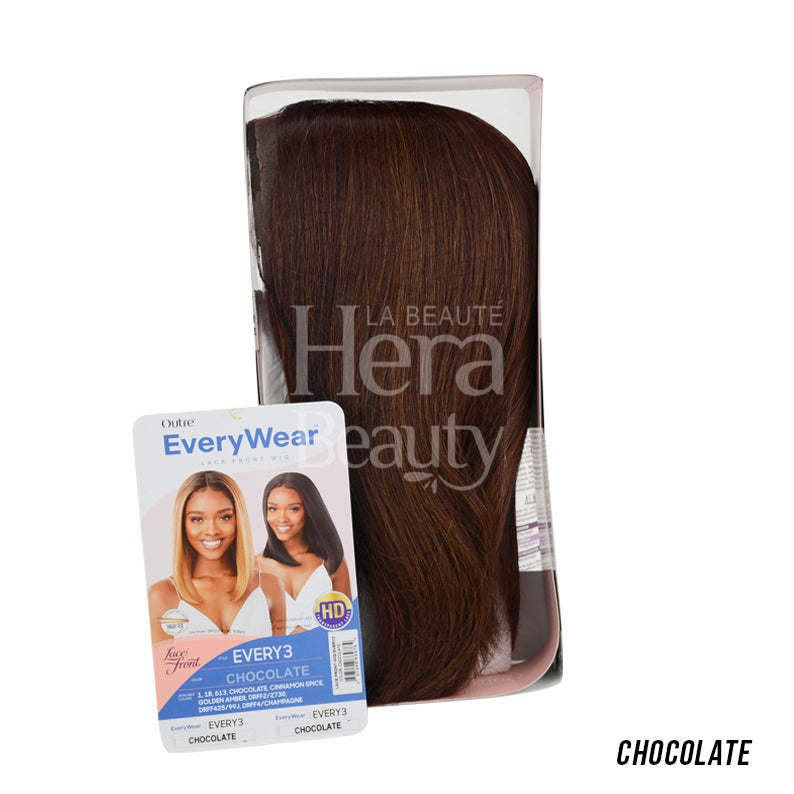 OUTRE synthetic lace front wig 14 inch chocolate brown packaged with EveryWear styling card