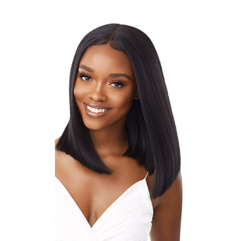 OUTRE synthetic lace front wig 14 inch straight bob in natural black with center part for sleek everyday style