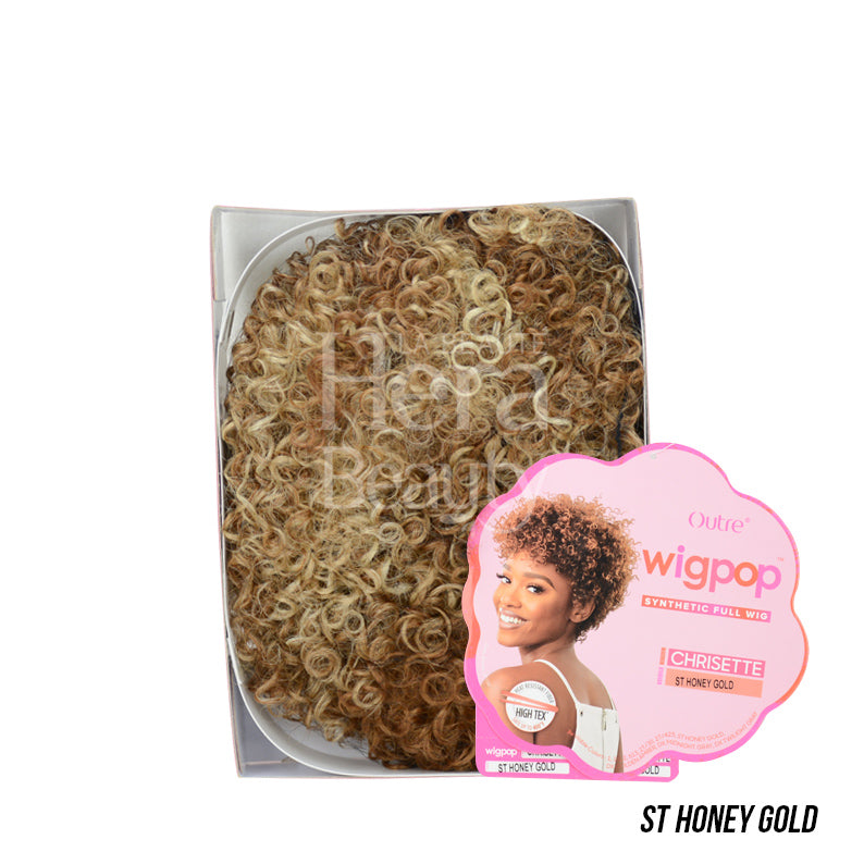 OUTRE WIGPOP synthetic full cap wig in ST HONEY GOLD curly short style in retail packaging