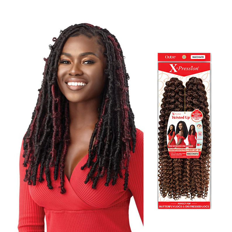 OUTRE X-Pression Waterwave braiding hair package with model showcasing braided hairstyle