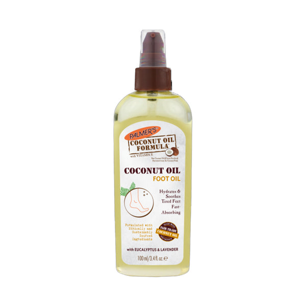 Palmer's coconut oil body oil spray bottle for hydrating and soothing feet with eucalyptus and lavender
