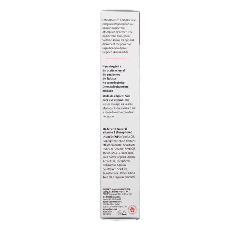 Palmer's Cocoa Butter Skin Therapy Oil white rectangular box side panel showing ingredients and directions