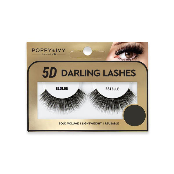 5D volume false eyelashes dramatic black reusable lashes in gold Darling Lashes packaging Estelle