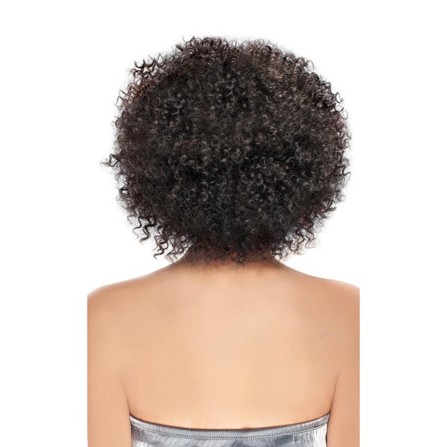 OUTRE Jerry curl weave 3 piece with tight curly black hair shown from the back