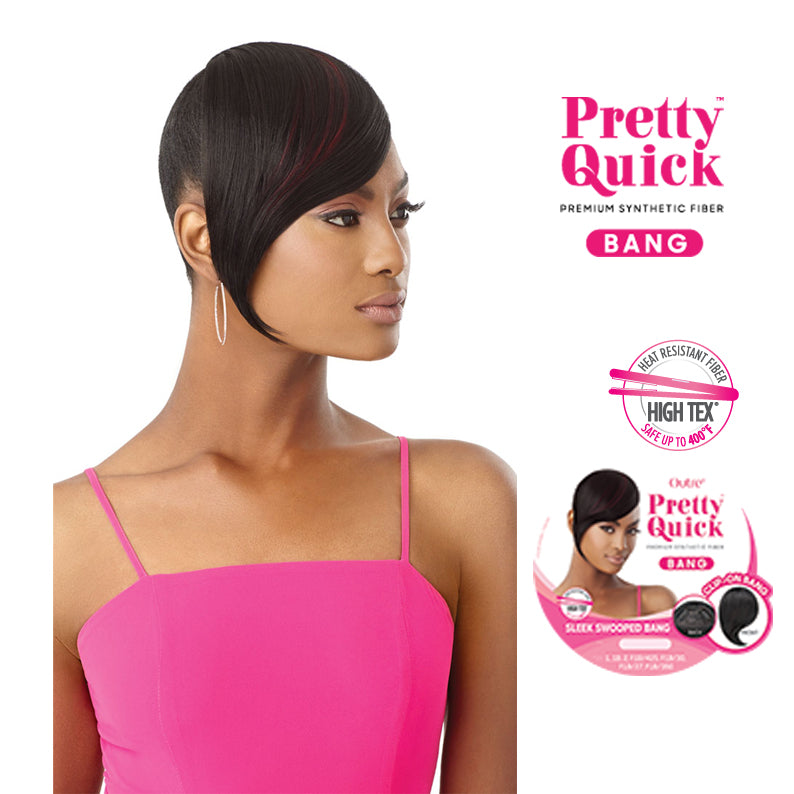 Outre Pretty Quick synthetic sleek swooped bang wig short black side bang with subtle red highlight