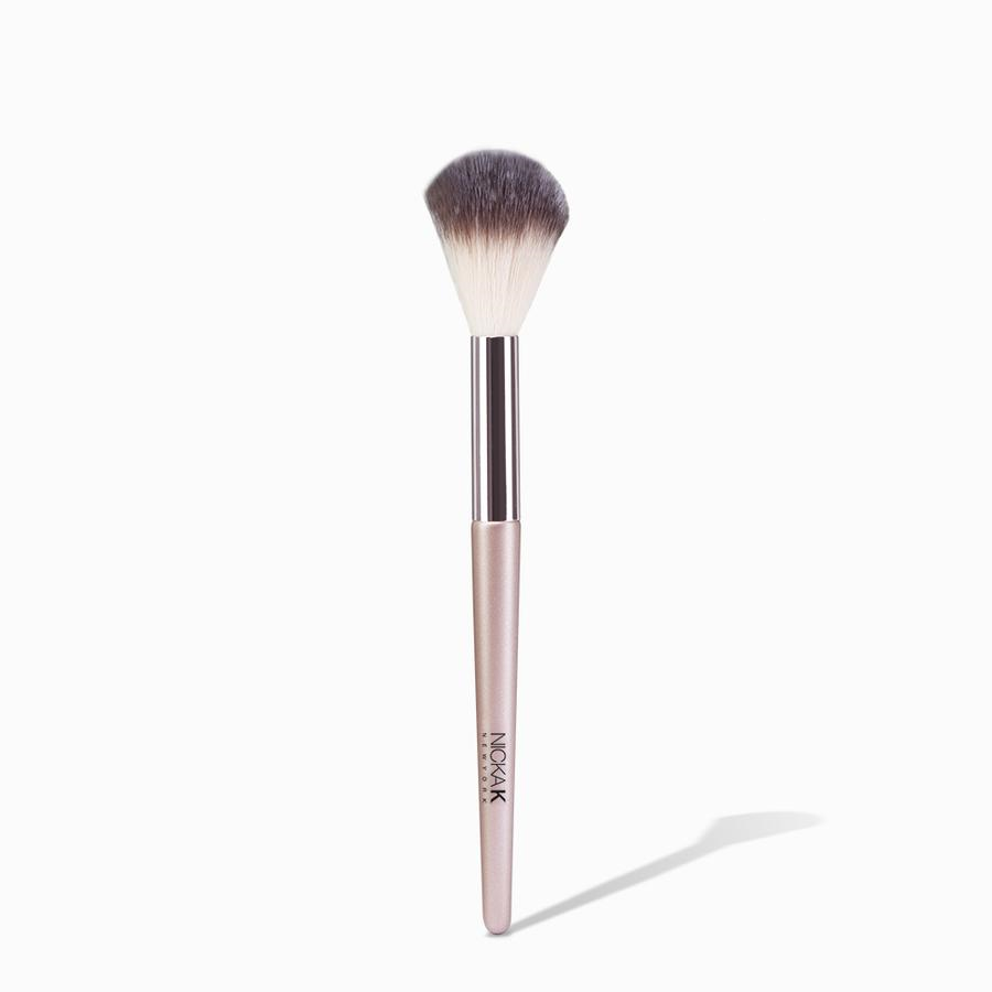NICKA K setting powder brush with rose gold handle silver ferrule and two tone fluffy bristles