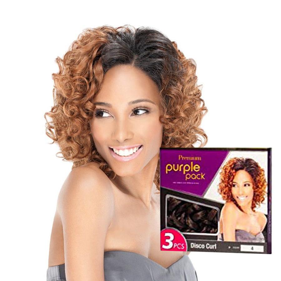 OUTRE disco curl wig set model wearing honey brown ombre curls with product box showing 3 piece pack