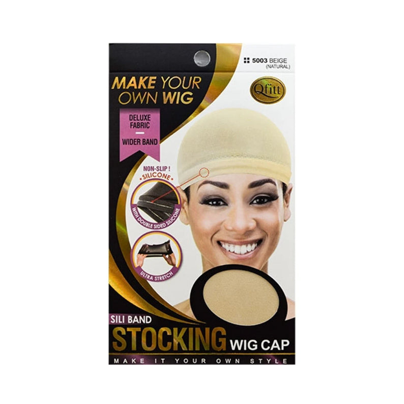 M&M silicone wig cap beige with non-slip silicone band and deluxe fabric for secure wig fitting