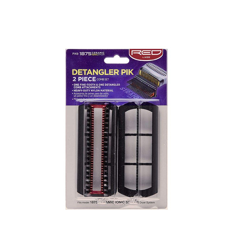 RED BEAUTY by KISS detangler pik comb set 2 piece black replacement hair dryer attachments for detangling hair