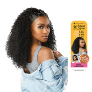 Sensationnel 14 inch clip-in hair extensions textured curls worn by woman with denim jacket