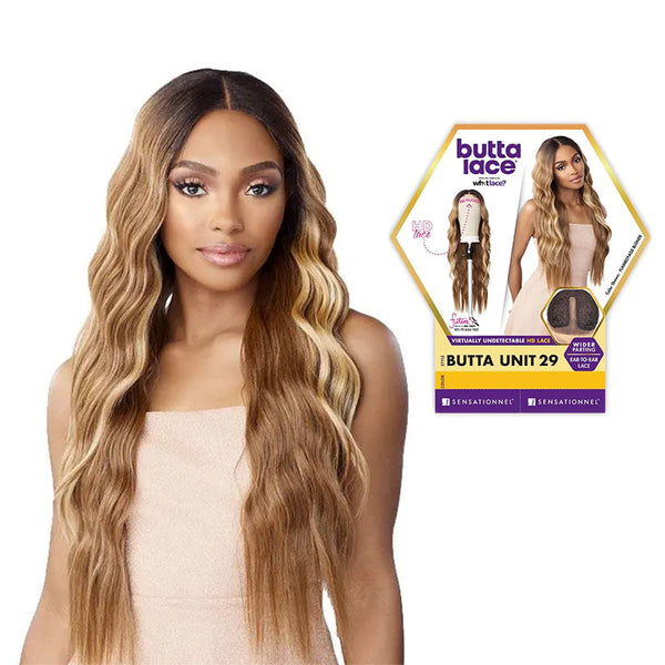 SENSATIONNEL butta lace unit 29 wig long wavy honey blonde with middle part lace front