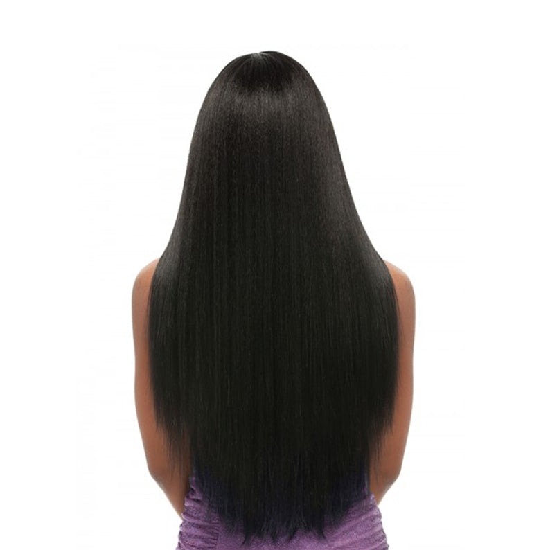 SENSATIONNEL Cloud 9 Janelle Swiss lace front wig long straight black hair shown from back on model