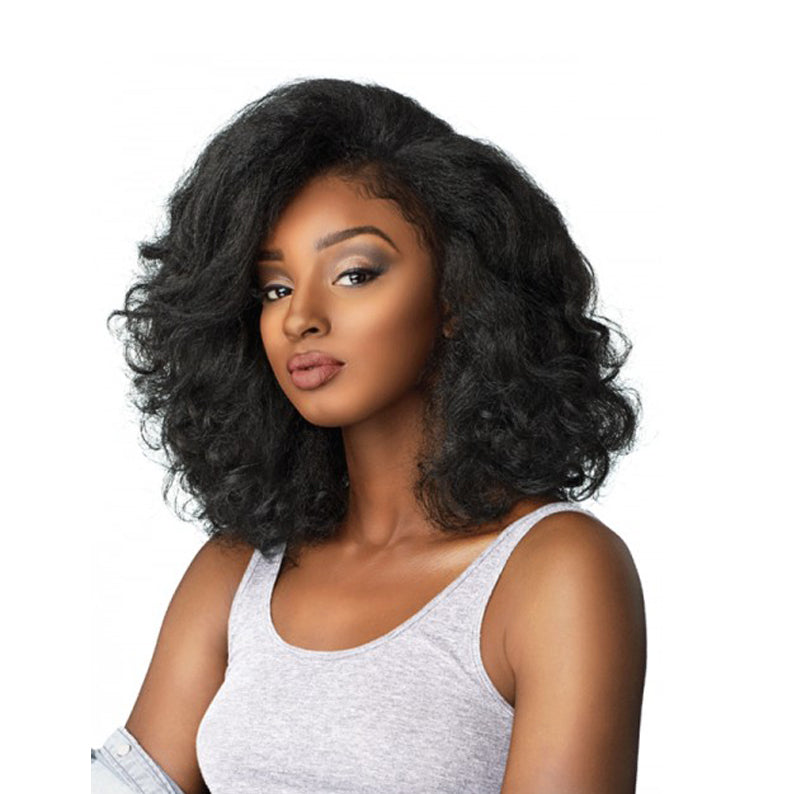 SENSATIONNEL curly half wig for natural hair shoulder length voluminous black curls blending with natural hair
