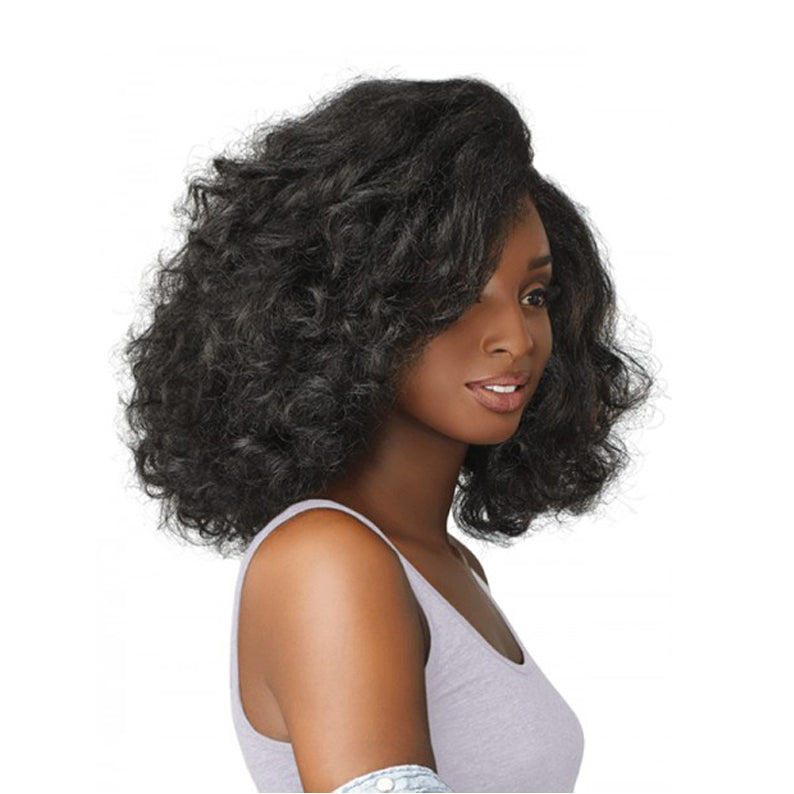 SENSATIONNEL curly half wig for natural hair shoulder length voluminous black curly bob with side part