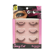 EBIN Sexy Cat 3 pack false eyelashes in pink packaging showing 3D cat eye lashes for dramatic winged look