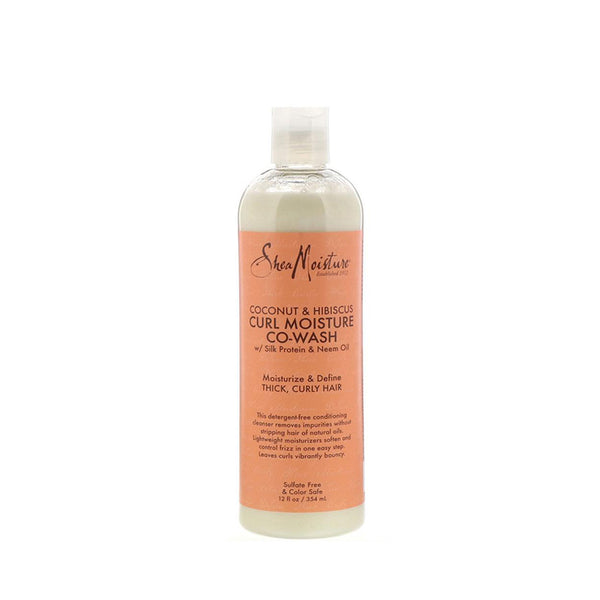 Shea Moisture coconut hibiscus co-wash for curly hair bottle with peach label for moisturizing thick curly hair